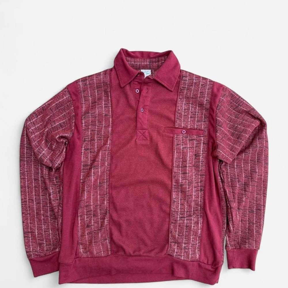 Haband Casual Joe Mens Vintage 90s Red Plaid Grid Long Sleeve Polo Shirt Size M